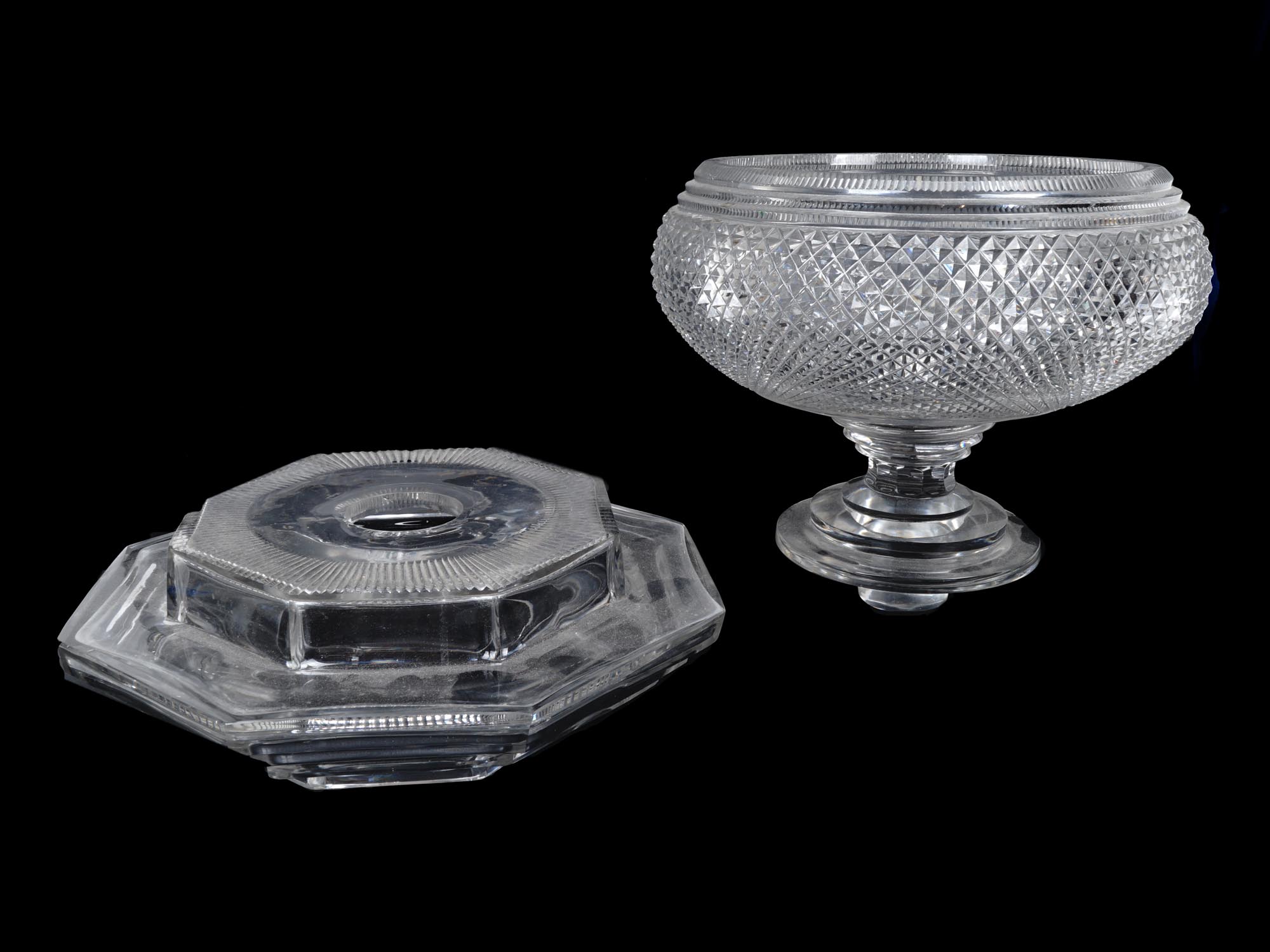 FOOTED CUT GLASS FRUIT CENTER BOWL WITH PEDESTAL PIC-1